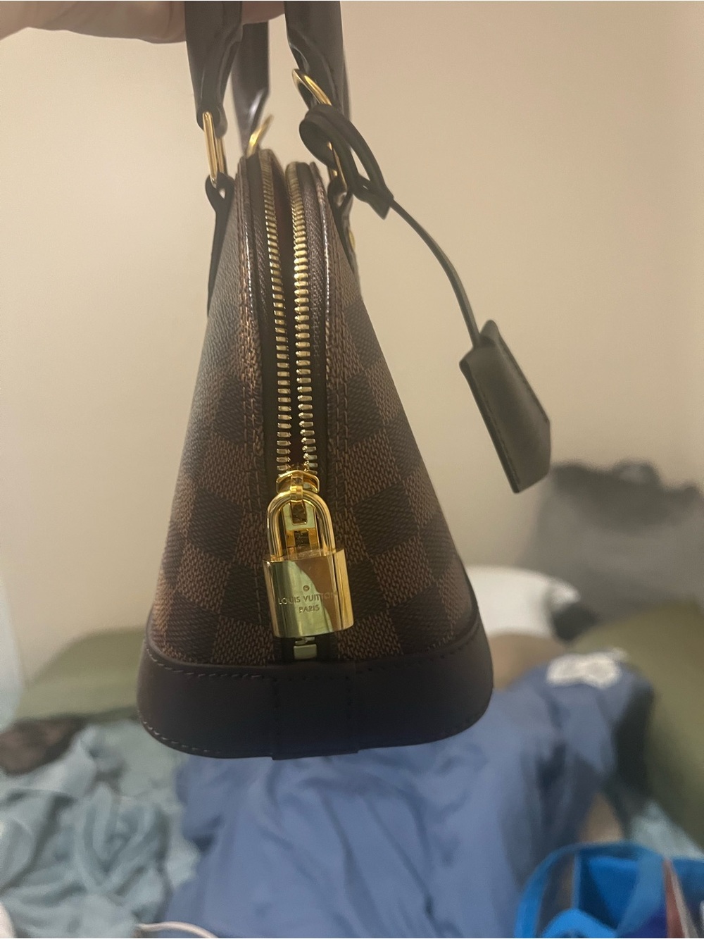 Louis Vuitton Brown Damier Ebene Crossbody Satchel with Gold Hardware